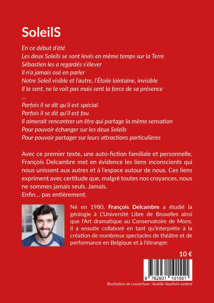 Les oiseaux de nuit éditions. Pièce de théâtre belge francophone, SoleilsS, de François Delcambre, couverture 4.